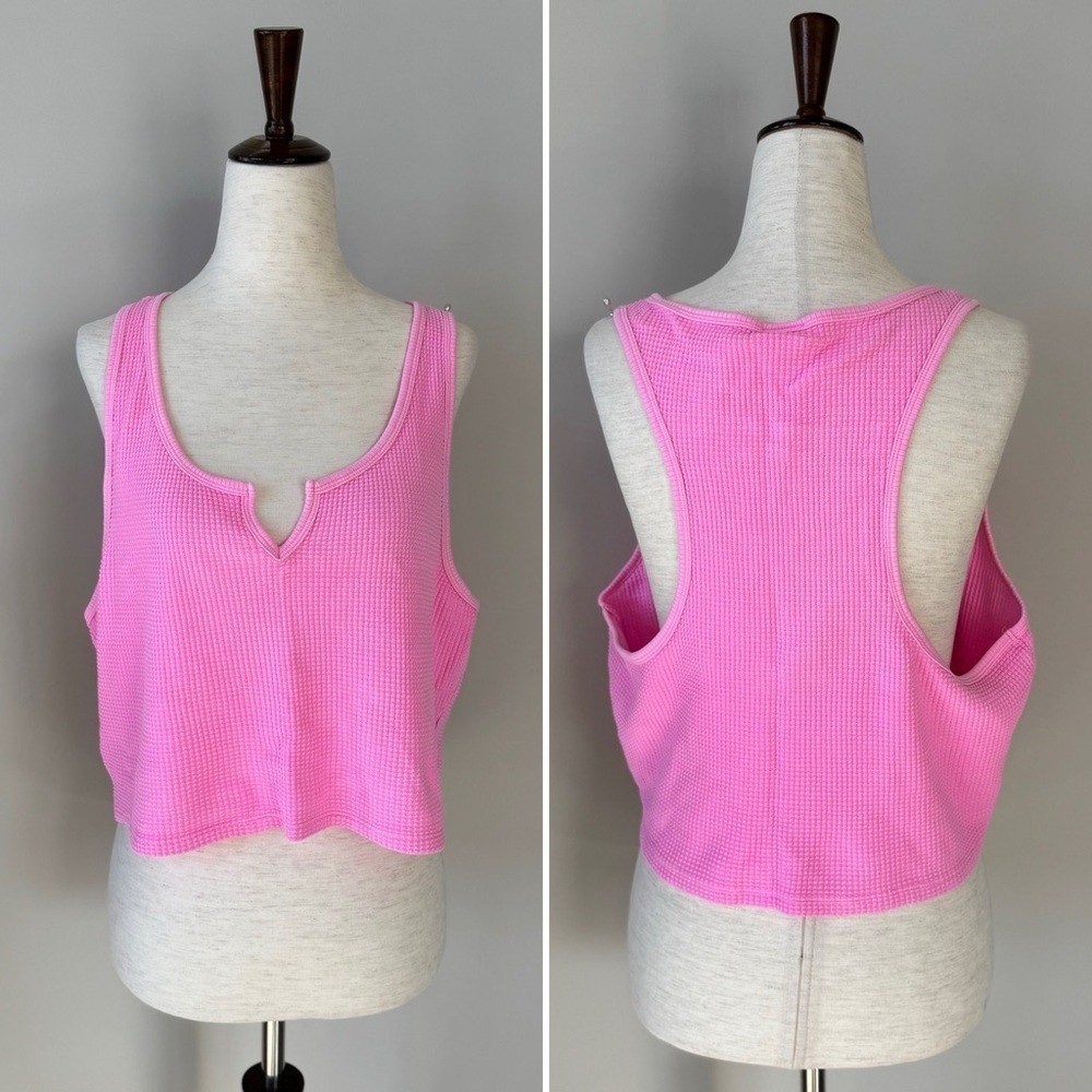 Offline Aerie Waffle Cropped Bubble Gum Pink Racerback Tank Top